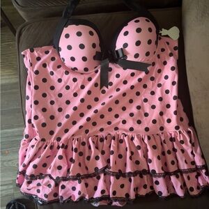 Pink and Black Polka Dot Chemise with Ruffled Tiers
